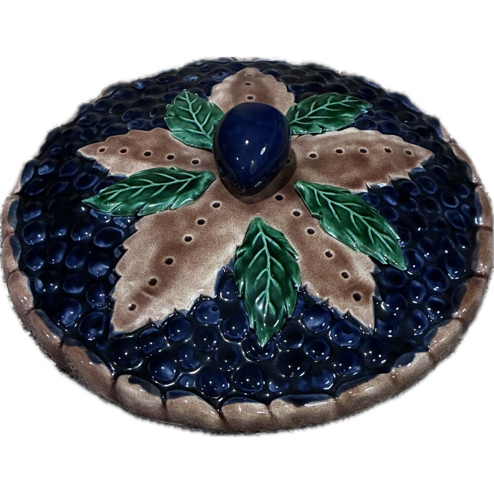 Vintage Blueberry Pie Plate With Cover Made In Portugal Hand-Painted
